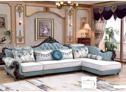 Классический мягкий угловой диван Честерфилд с декоративными темными элементами