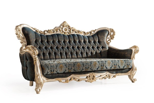 Sofagarnitur Sofa Couch Barock Rokoko Set Couchtisch Turkis 5tlg. Gold