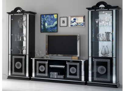 Шикарный сет гостиной мебели в черном цвете с серебряной фурнитурой премиального качества