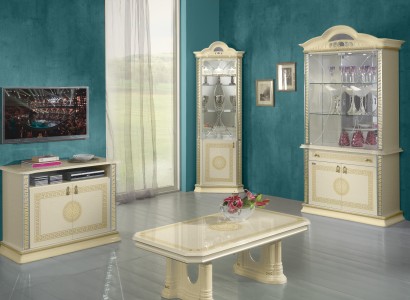 Wohnzimmer Set Garnitur 4tlg. Gruppe Kommode Vitrine 2x Couchtisch Barock Rokoko