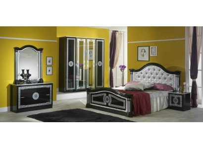 Шикарный мебельный сет для спальни в черном цвете с серебристой отделкой