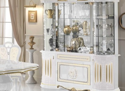 Vitrine Italienische Möbel Wohnzimmer Schrank Weiß Gold Glasvitrine Schränke Neu