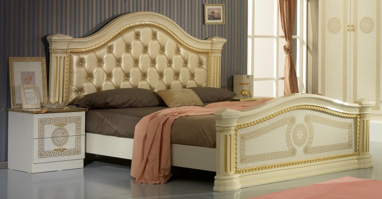 Design Bedroom 3 pcs. Bed 2x Bedside table Classic r Luxury Beds Set Furniture