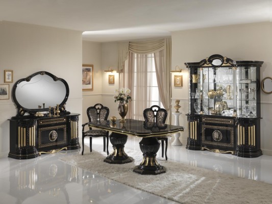 Classic r Design Dining table Table Italian Style Furniture Tables Black Gold