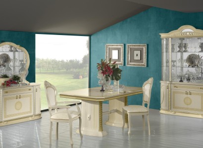 Esszimmer Set Vitrine Esstisch Garnitur Tisch Gruppe 4tlg. Set Komplett Barock