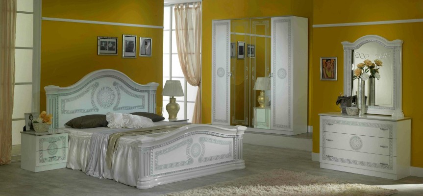 Design Bedroom 3 pcs. Bed 2x Bedside table Classic r Luxury Beds Set Furniture