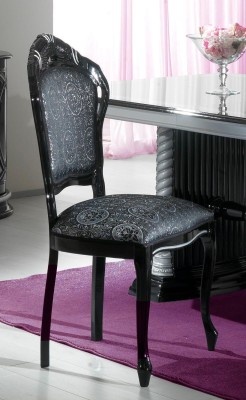 Stuhl Schwarz Silber Design Wohnzimmer Esszimmer Holz Stühle Polster Made Italy