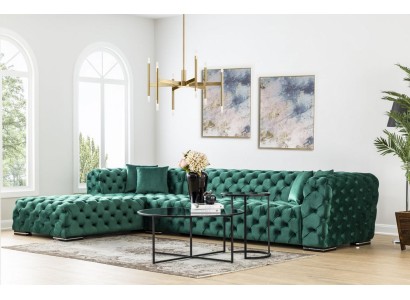 Роскошный зеленый угловой диван честерфилд в ромбовидной стяжке