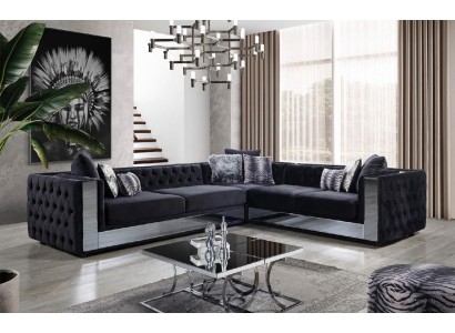Традиционный черный угловой диван честерфилд для гостиной