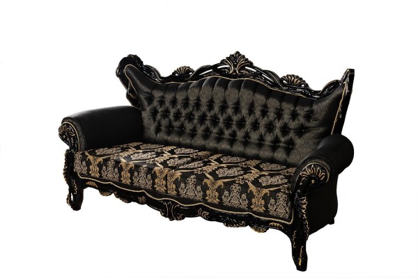 2-piece sofa set for the living room 3+1 seats black sofa and armchair gold pattern