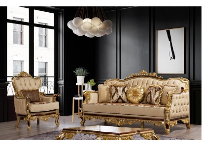 Sofagarnitur Couch Barock Rokoko Couchen Textil Chesterfield Sofa Tisch 3tlg.