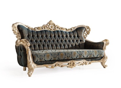 3-х местный диван Честерфилд с золотым узором в стиле барокко