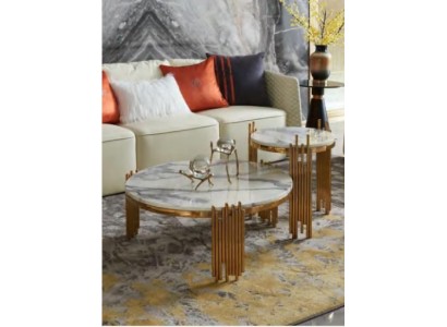 Комплект мраморных столиков для гостиной из нержавеющей стали в золотом цвете
