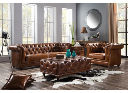 Дизайнерский комплект диванов Честерфилд с кожаной обивкой 3+1