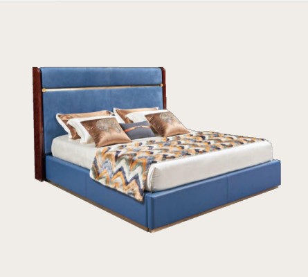 Klassisches Bettgestell Leder Bett Blaue Luxus Betten Schlafzimmer Möbel