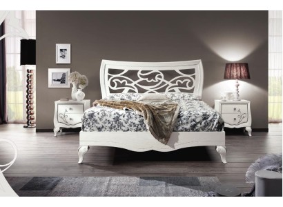 Белоснежный деревянный резной комплект для спальни с кроватью и прикроватными тумбочками