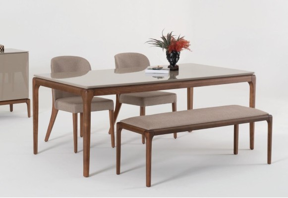 Essgruppe Esszimmer Set Bank 4x Stühle Tisch Möbel beige 6tlg