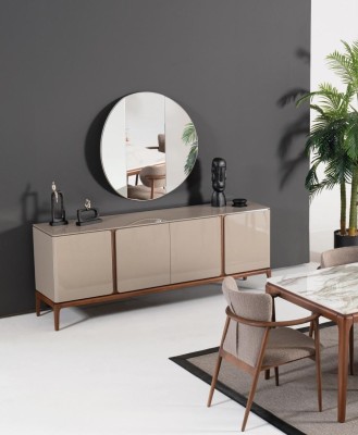 Wohnzimmer Anrichte Spiegel Sideboard Holz mit Metall Stil schwarze Kommode