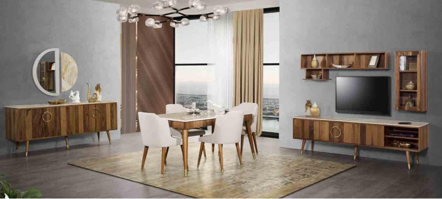 Esszimmer Holz Tische Essgruppe Set Stuhl Gruppe Neu Tisch 4x Design Stühle 5tlg