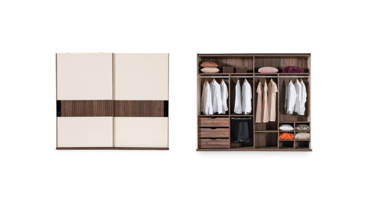 Luxus Kleiderschrank mit Schwebetüren Holz Schrank Modern Stil Beige