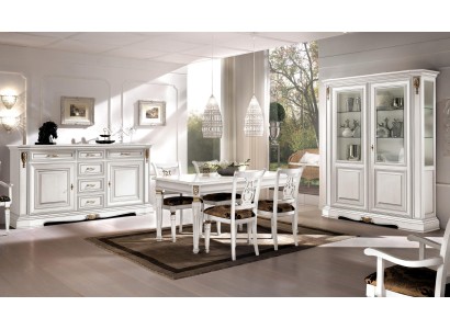 Белоснежный комплект для столовой комнаты итальянского качества в классическом стиле состоящий из 7-ми предметов интерьера