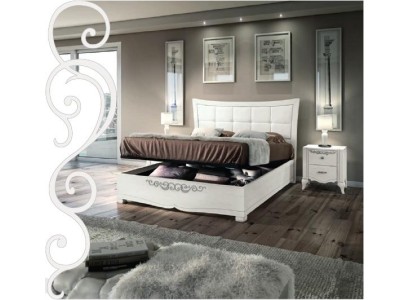 Белоснежная современная двуспальная кровать честерфилд с 2-мя прикроватными тумбочками из натурального дерева