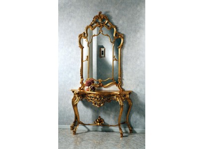 Изысканный золотой консольный столик с богатым большим зеркалом для спальной комнаты 