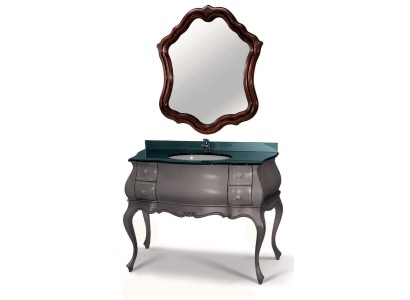 Роскошная тумба под раковину цвета меренго в классическом стиле с большим итальянским зеркалом в комплекте