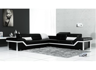 Элегантный черно-белый угловой диван из натуральной итальянской кожи