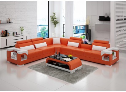 Moderne Ledersofa Couch Polster Eckgarnitur Ecksofas Sofa Couchen Ecksofa + USB