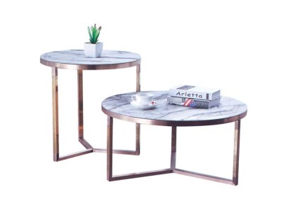 Круглый боковой столик из металлического каркаса с роскошной столешницей 