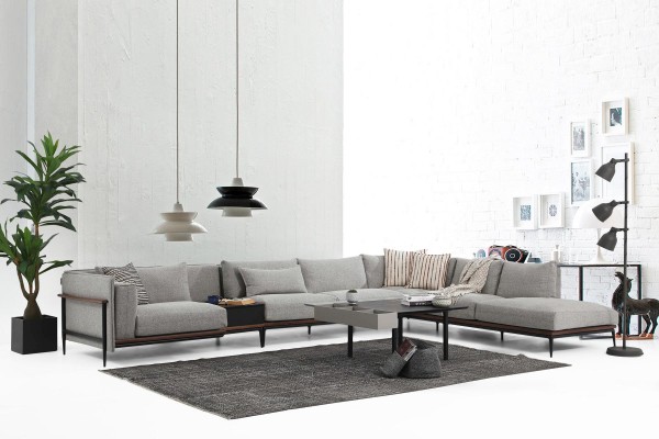 Ecksofa L-Form Sofa Grau Modern Stoff Design Wohnzimmer Polyester XXL