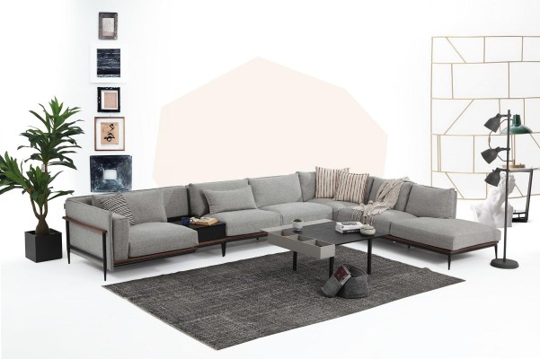 Ecksofa L-Form Sofa Grau Modern Stoff Design Wohnzimmer Polyester XXL