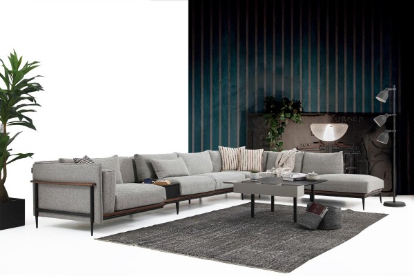 Ecksofa L-Form Sofa Grau Modern Stoff Design Wohnzimmer Polyester XXL