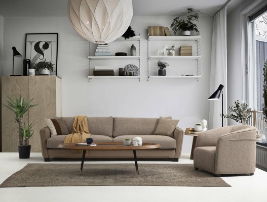 Бежевый диванный гарнитур 3+3+1 состоящий из двух 3-х местных диванов с мягким комфортным креслом