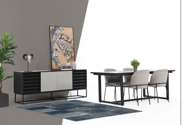 Essecke Essgruppe Esszimmer Esstisch Stühle 8tlg Holz Schwarz Set Neu