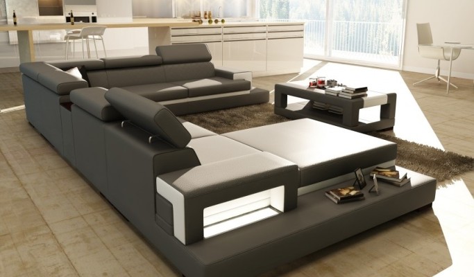 Ledersofa Sofa Ecksofa U Form Couch Wohnlandschaft Designer Sitz Ecke LEONARDO-B