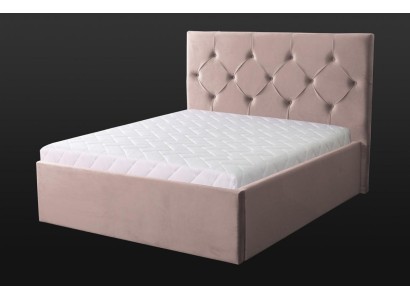 Двуспальная кровать честерфилд в нежно розовом оттенке с бархатной дизайнерской обивкой