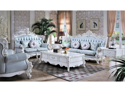 Великолепный классический диванный гарнитур 3+1+1 честерфилд белого цвета с роскошными декоративными элементами