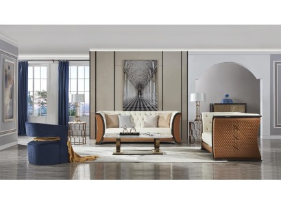 Большой угловой диван честерфилд серого цвета в современном стиле с журнальным столиком в комплекте
