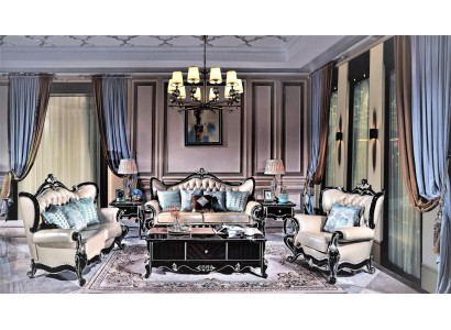 Изысканный диванный гарнитур 3+1 честерфилд нежно персикового цвета для гостиной комнаты