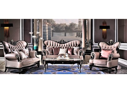 Великолепный классический диванный гарнитур 3+2+1 честерфилд в розовом оттенке для гостиной комнаты