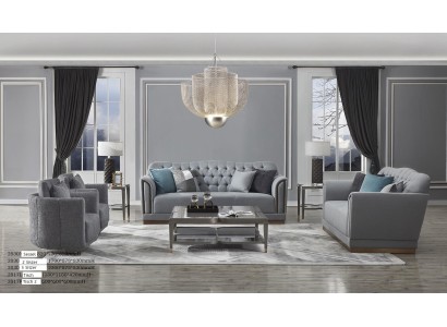Изысканный диванный гарнитур 3+2+1 честерфилд в современном стиле серого цвета 