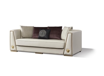 Комфортный диванный гарнитур 3+2 в роскошном молочном цвете с золотыми элементами