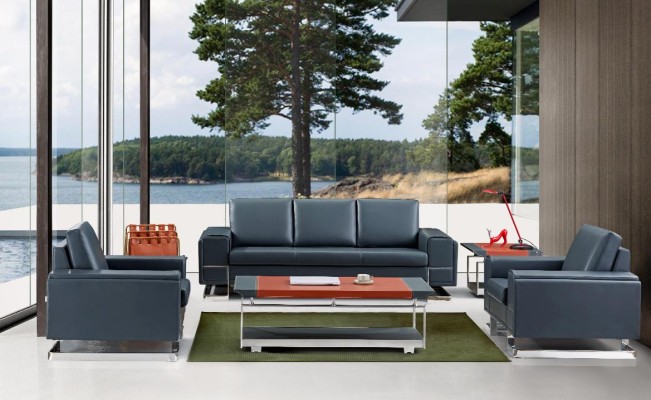 Современный диванный гарнитур 3+1+1 состоящий из 4-х частей в сером цвете с оригинальным дизайном