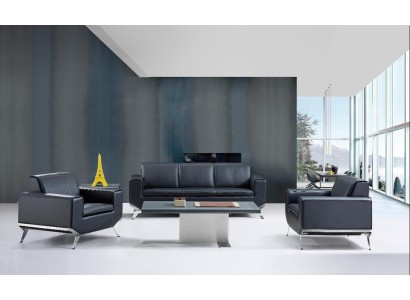 Современный диванный гарнитур состоящий из 5-ти частей в черном цвете с серебряными элементами 