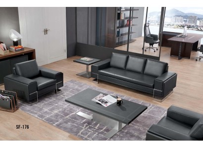 Современный диванный гарнитур 3+1+1 состоящий из 4-х частей в черном цвете с дизайнерскими ножками