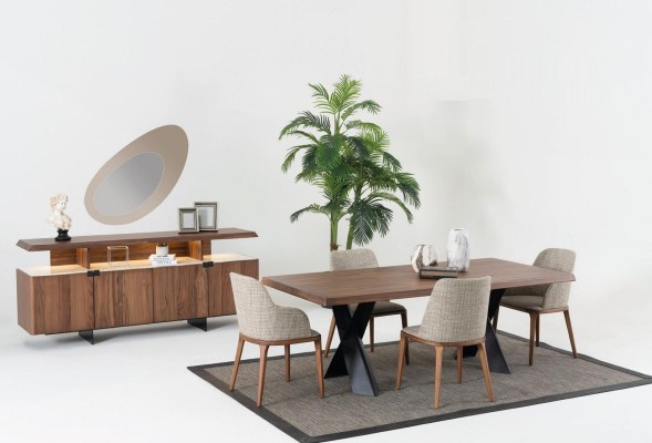 Holz Esszimmer Design Möbel Modern Stuhlgruppe Tisch 4x Stühle Set 5tlg.