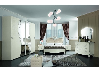 Дизайнерский комплект для спальной комнаты в стиле барокко в белоснежном цвете состоящий из 6-ти предметов интерьера 