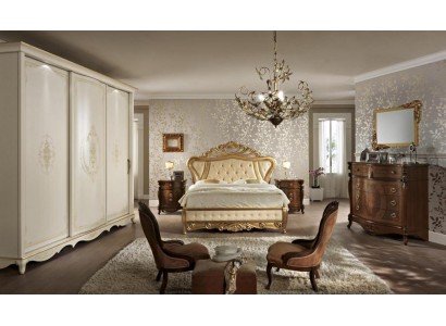Роскошный спальный гарнитур в классическом стиле в богато бежево-коричневом цвете